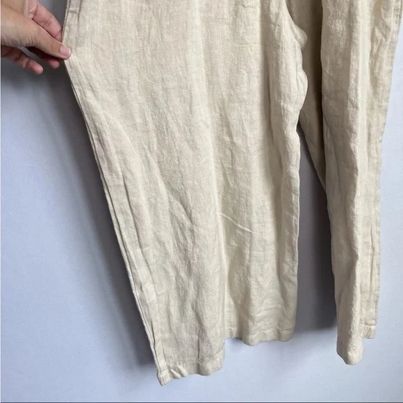 Cloth & Stone Sz M Jumpsuit Linen Drawstring Wide Leg Crop Natural Tan Lagenlook - Picture 11 of 16